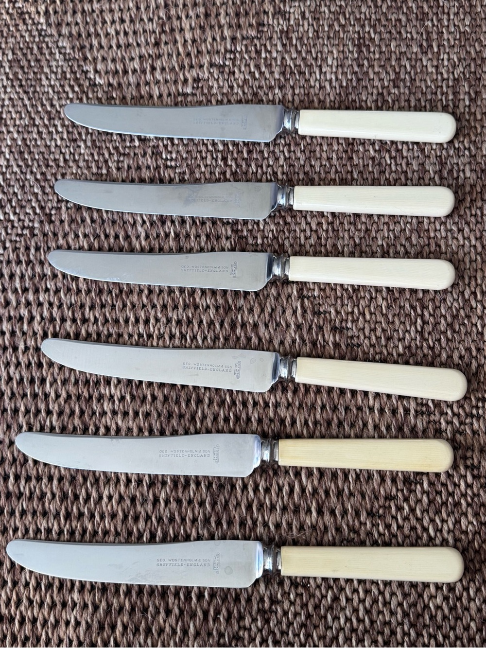 Vintage GEO Wostenholm & Son Sheffield England Ivory Handle Knives Set of 6 Six